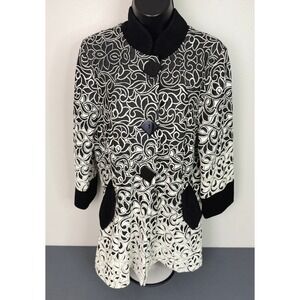 LTX Women's Printed Button Front Preppy Work Jacket Black White Size Small